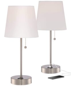 Alternative view of 360 Lighting Justin 18" High Small Modern Accent Table Lamps Set of 2 USB Port Pull Chain Silver Finish Metal White Shade Living Room Charging Bedroom Bedside Nightstand House Office Home Justin Silver
