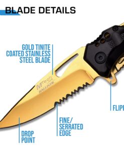 MTECH USA MT-A705 Series – Spring Assisted Folding Knife, Pocket Clip, Tactical, EDC, Self Defense Black/Gold 4.5-inch closed 28 614CiylYQeL