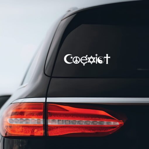 Coexist Peace Religion Sticker Decal Notebook Car Laptop 8" x 2" (White)