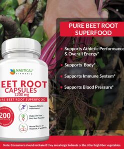 Beet Root Capsules - 1200mg Per Serving - 200 Beet Root Powder Capsules - Beetroot Powder Supports Blood Pressure, Athletic Performance, Digestive, Immune System (Pure, Non-GMO & Gluten Free 20 614Kjl9hrYL