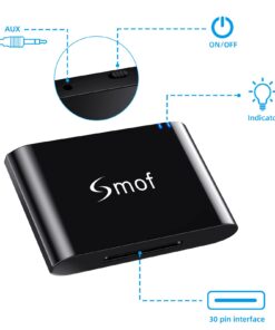 Smof Premium 30 Pin Bluetooth Adapter for Sounddock,Replace iPod/Phone/JBL/Car, Bluetooth Audio Receiver 3.5 mm AUX Output-Female 30 614LiFn5x1L
