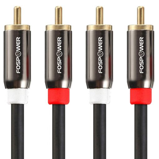 FosPower 2 RCA M/M Stereo Audio Cable [24K Gold Plated | Copper Core] 2RCA Male to 2RCA Male [Left/Right] Premium Sound Quality Plug - 25ft 25 Feet