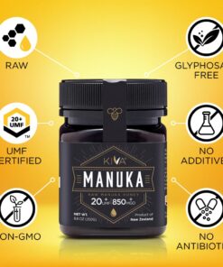 Kiva Raw Manuka Honey, Certified UMF 20+ | MGO 850+ | 100% Pure Genuine New Zealand (8.8oz/250g Bottle) | Non-GMO | No Antibiotics | Traceable | UMF & MGO Certified 8.8 Ounce (Pack of 1) 40 614QkYidm7L 1