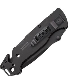 SOG Escape Tactical Folding Knife- 3.4 Inch Serrated Edge Blade Emergency Pocket Knife with Glass Breaker, Wire Stripper and Line Cutter Blades-Black (FF25-CP) Escape - Hardcased Black 29 614SIdk3GuL