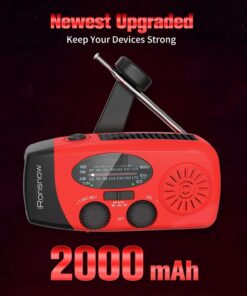 Alternative view of iRonsnow Solar Emergency Hand Crank Weather Radio, Portable Self Powered NOAA AM/FM Radios with SOS Alarm LED Flashlight 2000mAh Power Bank Smart Phone USB Charger for Camping (Red)