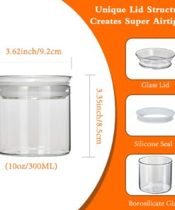 ZENS Glass Canister Set, Small Airtight Kitchen Storage Jars with Glass Lids, Clear 4 Pack 10oz Empty Food Container for Spices with Lables and Stickers. 01-10oz*4 24 614TBHTmcqL