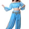 ZLTdream Belly Dance Chiffon Long Sleeves Top and Lantern Coins Pants Black, One Size Light Blue 38 614TjO3 q7L