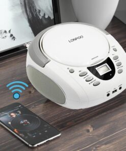 Alternative view of LONPOO CD Player Portable Boombox with FM Radio/USB/Bluetooth/AUX Input and Earphone Jack Output, Stereo Sound Speaker & Audio Player,White White