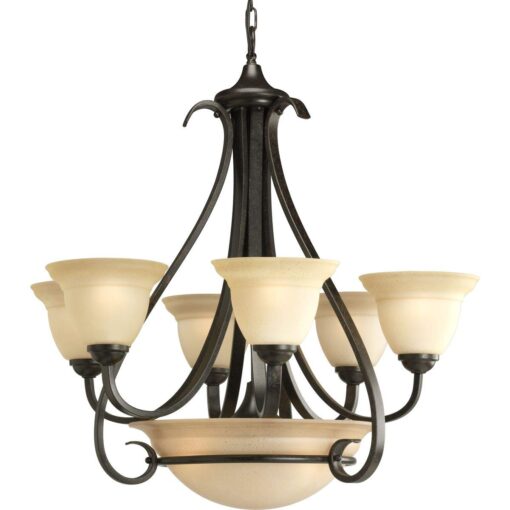 Progress Lighting P4417-77 6-Light Two-Tier Torino Chandelier, Forged Bronze