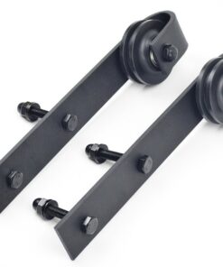 DIYHD 6.6FT Rustic Black Double Cabinet Sliding Barn Door Hardware Closet Door Sliding Door Track 6.6ft track kit Wall mount kit 7 614XNdyffjL