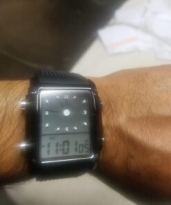 FANMIS Men's Rectangle Dial Sports Wrist Watches with 7 Colors Optional LED Backlight Multifunctional Alarm Stopwatch 12/24H Rubber Strap Watch Black 32 614YWlFKaaL