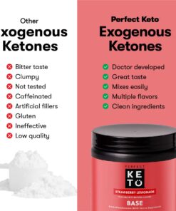 Perfect Keto Exogenous Ketones Powder, BHB Beta-Hydroxybutyrate Salts Supplement, Best Fuel Energy Boost, Mental Performance, Mix in Shakes, Milk, Smoothie Drinks for Ketosis - Strawberry Lemonade 10 614Z0tqp4L