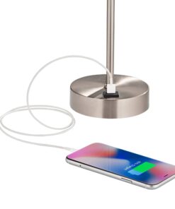 360 Lighting Justin 18" High Small Modern Accent Table Lamps Set of 2 USB Port Pull Chain Silver Finish Metal White Shade Living Room Charging Bedroom Bedside Nightstand House Office Home Justin Silver 36 614aEifbbWL