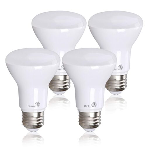Bioluz LED 4 Pack BR20 LED Bulb 3000K Bright Soft White 6W = 50 Watt Replacement 90 CRI 540 Lumen Indoor/Outdoor UL Listed CEC Title 20 Compliant (Pack of 4) Soft White 3000k 4 Count (Pack of 1)