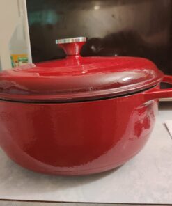 Lodge 6 Quart Enameled Cast Iron Dutch Oven with Lid – Dual Handles – Oven Safe up to 500° F or on Stovetop - Use to Marinate, Cook, Bake, Refrigerate and Serve – Island Spice Red 46 614fVGYW4RL