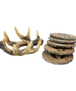 Pine Ridge Deer Antler Drink Coaster Set of 4 Old West Decor - Home Table Beverage Coaster with Holder - Drink Glass Holder with Outdoors Rustic Cabin Theme Deer Antler Coasters 19 614npSWb1DL