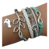 Hithop Vintage Handmade Infinity Silver 8 Owl Leaf Bird Leather Bracelet Wristband 30 614oXW MNtL