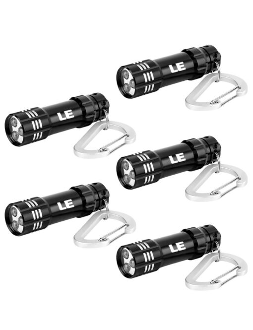 LE 5-Pack Mini Keychain LED Flashlights - Waterproof, Bright, Compact & Portable, Batteries Included - Ideal for Bedroom, Hallway, Laundry Room, Stairwells, Emergency & Everyday Use - Black