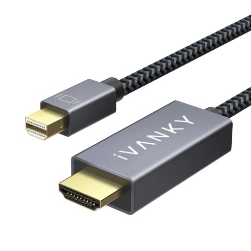 Mini DisplayPort to HDMI Cable,iVANKY Mini DP (Thunderbolt) to HDMI Cable 6.6ft,Nylon Braided,Aluminum Shell,Optimal Chip Solution for MacBook Air/Pro,Surface Pro/Dock,Monitor,Projector and More-1080P 6.6 FT 1-Pack Grey