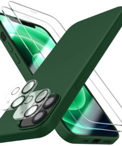 JTWIE [5 in 1 for iPhone 12 Phone Case/iPhone 12 Pro Phone Case with Screen Protector and Camera Lens Protector, Liquid Silicone Phone Case for iPhone 12 Pro (Alpine Green)… Alpine Green 26 614rFknJRL