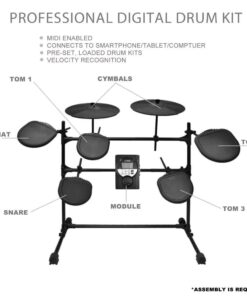 Alternative view of Pyle 9 Piece Electronic Set-Electric Kit with 5 Drum Heads, 2 Cymbal Crash Pads, Hi Hat and Bass Pedal Controller, Module, Stand Rack, Sticks-Professional/Beginners (PED021M) PED021M