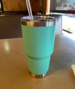 CHILLOUT LIFE 30oz Stainless Steel Tumbler with Lid - Double Wall Vacuum Insulated Large Travel Coffee Mug with Splash Proof Lid and Straw for Hot & Cold Drinks, Teal Tumbler, Pack of 1 30oz (pack of 1) Aqua Blue 30 614w4YsIhGL