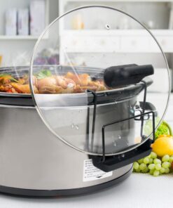 Slow Cooker Lid Holder for Cooking, Hand Free Pot Lid Organizer Fits Most Slow Cookers, Stainless Steel Pot Lid Rack with Silicone Sink Keeps Countertop No Mess (Black, 2 Pack) Black 35 614wJUIZaIL