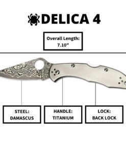 Spyderco - Delica 4 Titanium Handled Damascau Knife with PlainEdge Stainless Steel Blade - Trademarked Round Hole - Back Lock Mechanism - C11TIPD Titanium Handle 12 614yKQCDUFL