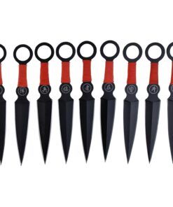 Perfect Point Throwing Knife Set – Set of 9 Throwers, Black Stainless Steel Blades w/Red Cord Wrapped Handles w/Chinese Inscription, Nylon Sheath, Well Balanced, Sport Knives – PP-060-9 15 614zzIdtffL