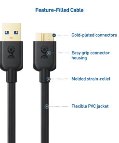 Cable Matters Short Micro USB 3.0 Cable 3 ft (External Hard Drive Cable, USB to USB Micro B Cable) in Black, Compatible with Seagate, LaCie, Toshiba, Samsung, Western Digital/WD External Hard Drive 1m 1 11 6157c6uSOOL