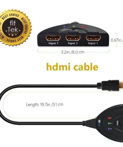 fittek hdmi Pigtail Switch - HDMI Splitter 3 in 1 Out with High Speed Pigtail Cable, 3 Ports Auto Switcher Hub to Expand Your HDMI Capacity, Supports 3D 1080, 3.2 x 2.4 x 0.6 14 6157gCJuMcL