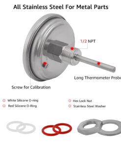 3" Dial 2" Probe FERRODAY 1/2 NPT Stainless Steel Thermometer Dial Thermometer 1/2 NPT Homebrew Kettle Thermometer Weldless with O-Rings 0-220ºF Kettle Thermometer Stainless Steel Brew Pot Thermometer 14 615BR aK5RL