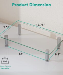 WALI Glass Monitor Stand Riser for Desk,Height Adjustable Computer Monitor Riser, Clear Monitor Stand for Laptop TV Computer Screen, Desk Organization, Office Supplies (GTT001), 16 X 10 inch, Clear 21 615BwkhAaWL