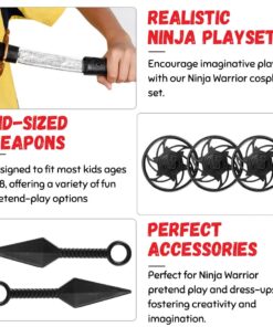 Liberty Imports Ninja Warrior Bow and Arrow Archery Set with Katana Sword, Sai, Melee Toy Weapons for Kids Pretend Role Play Equipment, Cosplay, Costume Accessories 16 615DS12R7L