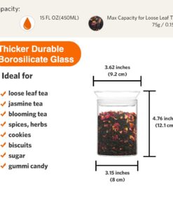 ZENS Airtight Glass Jar Container,15 Fluid Ounce Clear Glass Canister with Lid, Food Storage Jars for Kitchen Spice or Loose Tea,450ml 02-15oz*1 31 615KIgNs01L