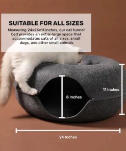 Large Cozy Cat Tunnel Bed with Sturdy Zipper Design, Scratch-Resistant and Hand Washable Interior, Ideal cat Tunnels for Indoor Cats up to 25lbs, Dark Grey (24x24x11inches) 7 615KIwhRpFL