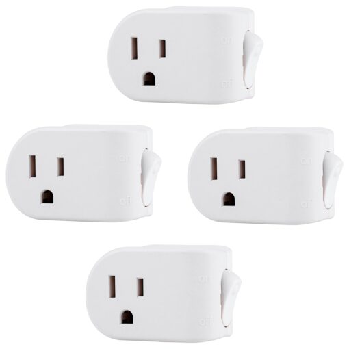 UltraPro Grounded Power Switch, 4 Pack, Outlet Extender, 3 Prong, Easy to Install, for Indoor Lights and Small Appliances, Energy Efficient Adapter, Space Saving Design, UL Listed, White, 46844