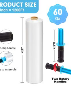 Stretch Film, PANDRI 4 Rolls Stretch Wrap with Handles Industrial Strength, Clear Shrink Wrap, Plastic Wrap for Moving Pallet Wrap, 15" x 1200 Ft Per Roll, 60 Ga, 2 Handles 13 615RcE8gQL