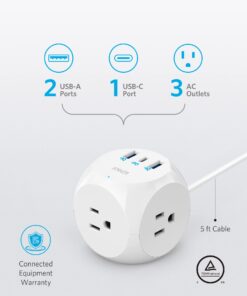 Alternative view of Anker Power Strip, PowerCube with 3 Outlets & 30W USB C,5ft Extension Cord, Power Delivery High-Speed Charging for iPhone 14/14Pro/13/12, for Dorm/Office,Cruise Travel Essential,TUV Listed
