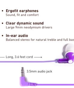 Panasonic ErgoFit Wired Earbuds, In-Ear Headphones with Dynamic Crystal-Clear Sound and Ergonomic Custom-Fit Earpieces (S/M/L), 3.5mm Jack for Phones and Laptops, No Mic - RP-HJE120-V (Purple) Purple 24 615WqHBLtRL