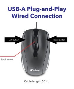 Verbatim Wired USB Computer Mouse - Corded USB Mouse for Laptops and PCs - Right or Left Hand Use, Black 98106,Glossy Black, 1.2" x 2.3" x 3.8" Glossy Black 24 615YWafTVhL