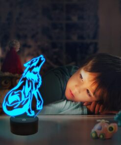 FULLOSUN Wolf Gifts, 3D Night Light for Kids Optical Illusion Lamp Co-Sleeping,Remote Controller with 16 Color Changing Birthday Gifts & for Kids, Boys & Men 14 615YjMry7NL 1