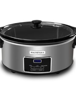 MAGNIFIQUE 8-Quart Casserole Slow Cooker with Timer and Digital Programmable - Small Kitchen Appliance for Family Dinners - Serves 6+ People - Heat Settings: Keep Warm, Low and High 8 Qt Stainless Steel Digital 22 615Ze88LIPL
