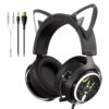 SOMIC GS510 Gaming Headset, Cat Ear Headset PC Gaming Headphones with Retractable Mic Noise Cancelling, Stereo Sound, DIY Face Covers for PC, PS4, PS5,Xbox One(Only White LED Light) Wired Black