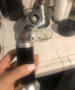 Blow Torch, Professional Kitchen Cooking Torch with Lock Adjustable Flame Refillable Mini Blow Torch Lighter for BBQ, Baking, Brulee Creme, Crafts and Soldering(Butane Gas Not Included) Silver+black 43 615nK0j3mAL