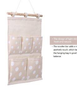 Homecube Linen Cotton Fabric Wall Door Cloth Hanging Storage Bag Case 5 Pocket Home Organizer (White Polka Dots) White 20 615obMdz6LL