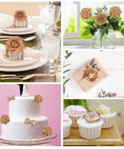 LEOBRO 24PCS Burlap Flowers, 8 Styles Natural Handmade Rustic Rose Flower Bowknot with Faux Pearls for DIY Craft Bouquets Home Wedding Christmas Party Decoration 24 615q g95GTL