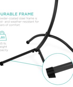 Best Choice Products Outdoor Hanging Curved Steel Chaise Lounge Chair Swing w/Built-in Pillow and Removable Canopy - Teal 29 615r7Og5n2L