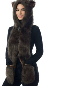 Brown Bear Full Animal Hood Hoodie Hat Faux Fur 3 in 1 Function 8 615thS90hWL