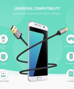 UGREEN Micro USB Cable, 1.5FT High Speed Fast Charging USB Cable, Nylon Braided Durable Android Phone Charger Cord, Compatible with Samsung Galaxy S7 S6 Note LG V10 Tablet PS4 MP3 Black 12 615vE7knVgL